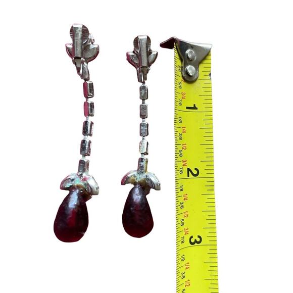 Drop Vintage Clip-on Earrings White Stones and Red Stone Vampire Goth - Picture 3 of 4